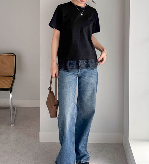 RANAN（ラナン）の「レースレイヤードコンパクトTシャツ（Tシャツ）」｜詳細画像