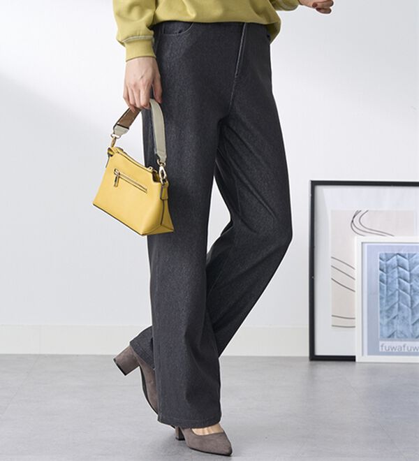 BELLUNA（ベルーナ）の「【選べる裏側】ぐん伸びニットデニムワイドパンツ（フルレングスパンツ）」｜詳細画像