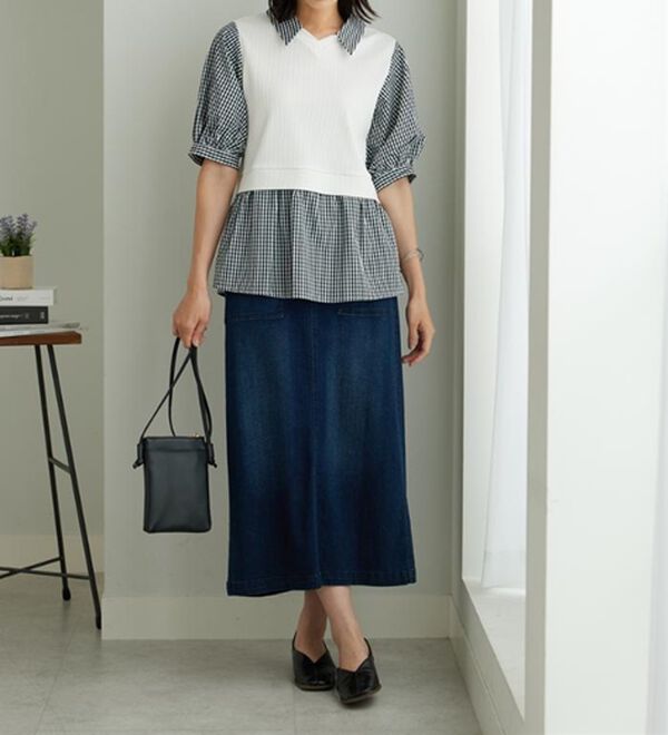 BELLUNA（ベルーナ）の「衿付きVネック異素材切替チュニック（チュニック）」｜詳細画像