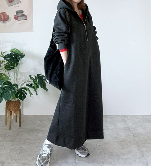 GeeRA（ジーラ）の「【あったか裏起毛】ハーフジップパーカーワンピース（カットソーワンピース）」｜詳細画像