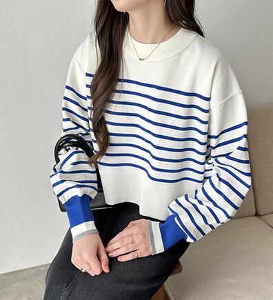 GeeRA（ジーラ）の「さらっと素材パネルボーダーショートニット（ニット・セーター）」