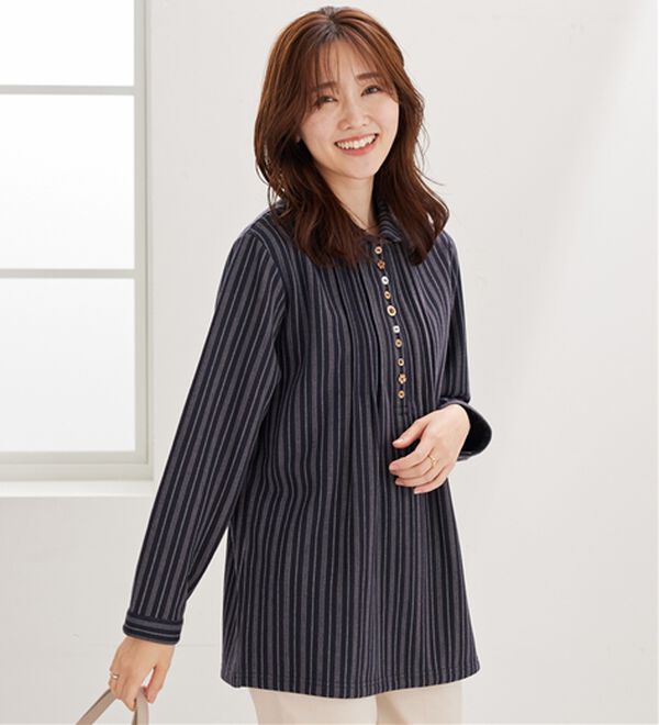 BELLUNA（ベルーナ）の「【ふわふわ裏ファー】パチパチしにくい裏ファーオーバーブラウス（ブラウス）」｜詳細画像