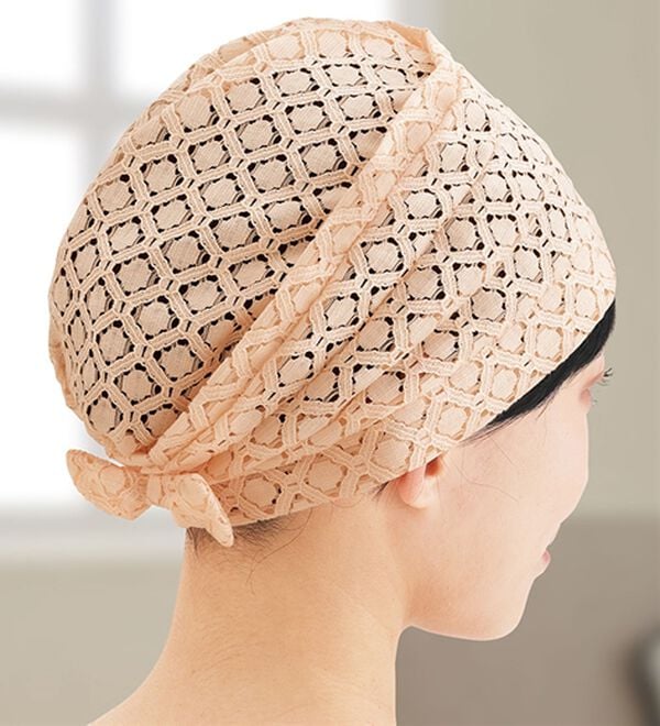 「日本製綿混レースのおしゃれヘアキャップ（帽子）」｜ベージュ