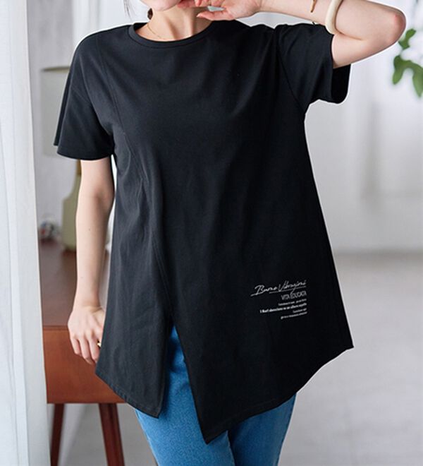 RANAN（ラナン）の「【接触冷感】ロゴプリントチュニックTシャツ（Tシャツ）」｜詳細画像