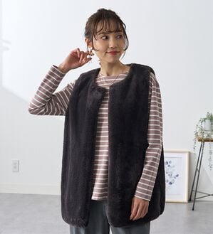 BELLUNA（ベルーナ）の「＜＆ｃｏｃｏｃｈｉ＞ハピネスコットン１００％しっかりボーダープルオーバー（カットソー）」｜ローズグレー&times;オフ白