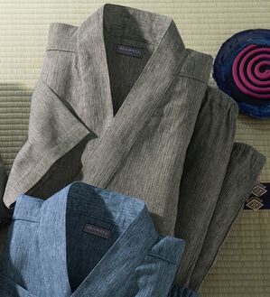 「麻入りサラッと涼感作務衣（メンズ和装・浴衣・和装グッズ）」｜ブラウン