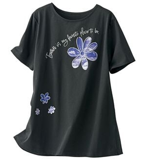 BELLUNA（ベルーナ）の「一枚で着映えるデコラＴ（Tシャツ）」｜黒(フラワー)