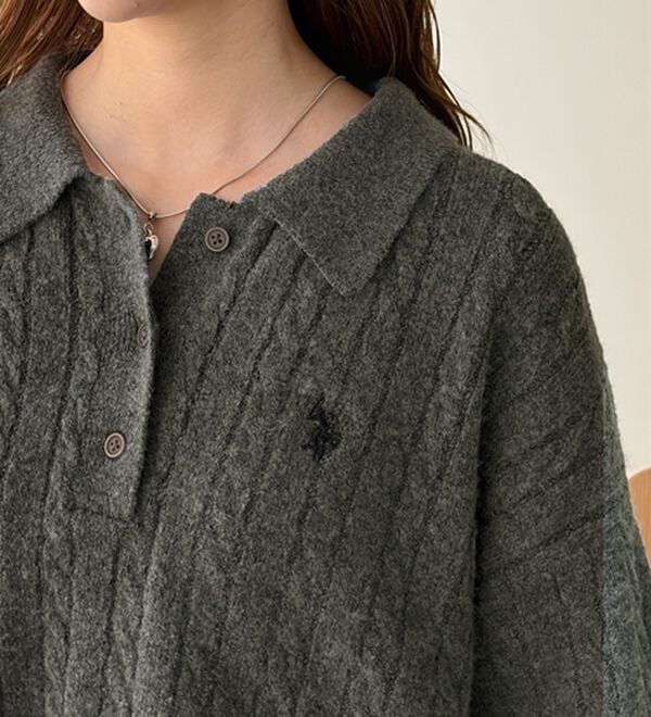 GeeRA（ジーラ）の「【Ｕ．Ｓ．ＰＯＬＯ　ＡＳＳＮ．】衿付ケーブルニット（ニット・セーター）」｜詳細画像
