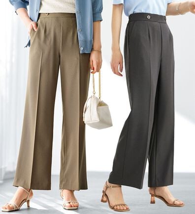 BELLUNA（ベルーナ）の「麻調ストレッチ素材美脚フレアーパンツ（フルレングスパンツ）」