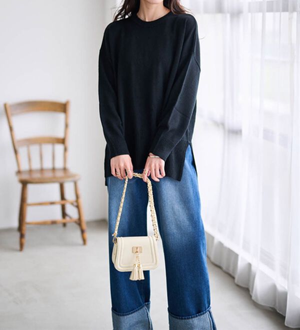 RANAN（ラナン）の「ワイドリブ使いカラーニットチュニック（ニット・セーター）」｜詳細画像