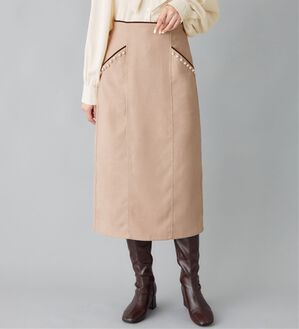 alotta（アロッタ）の「パール調ボタン付配色タイトスカート（ロングスカート）」｜ベージュ