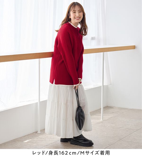 alotta（アロッタ）の「パチパチしにくい！洗えるリブ切替配色ニットプルオーバー（ニット・セーター）」｜詳細画像