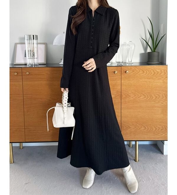 GeeRA（ジーラ）の「ポロ衿表面感素材マーメイドワンピース（カットソーワンピース）」｜詳細画像