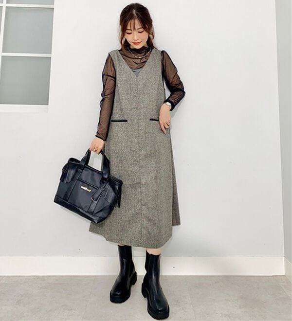 BELLUNA（ベルーナ）の「【低身長さん向け】ドット柄チュールインナー（カットソー）」｜詳細画像