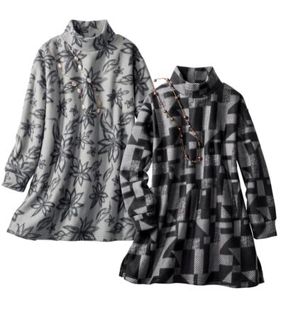 「【２枚組】暖かモノトーンフリースチュニック（パジャマ・ルームウェア）」