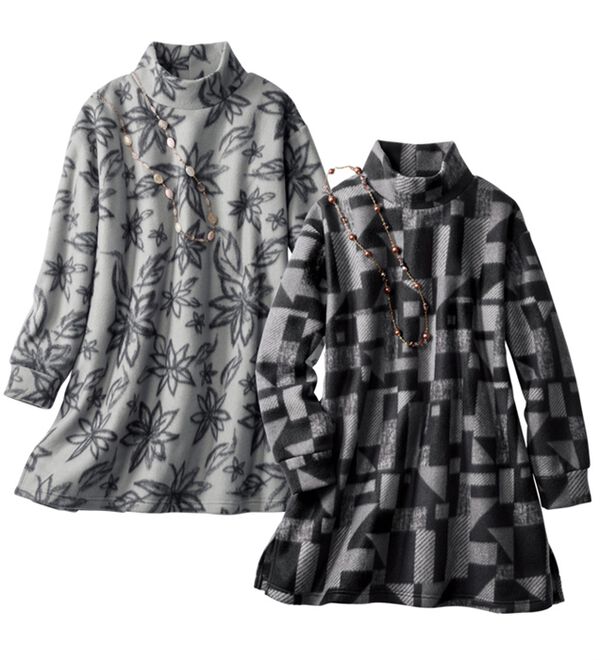 「【２枚組】暖かモノトーンフリースチュニック（パジャマ・ルームウェア）」｜詳細画像