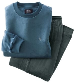 「＜ポロ・ビーシーエス＞なめらかベロアタッチストレッチＴスーツ（メンズルームウェア）」｜ブルーグレーセット