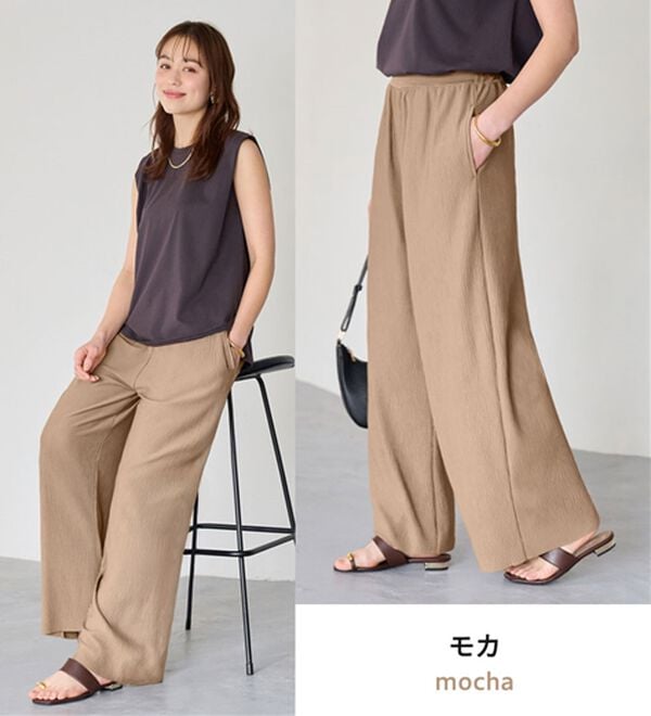 Viola e Viola（ヴィオラ エ ヴィオラ）の「【５つの機能付】丈切れる！楽ちんジャカードパンツ（ワイドパンツ・ガウチョ）」｜詳細画像