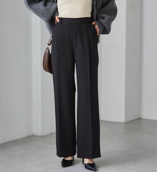 裏起毛美脚シルエットピンタックワイドパンツ - ベルーナ【公式】