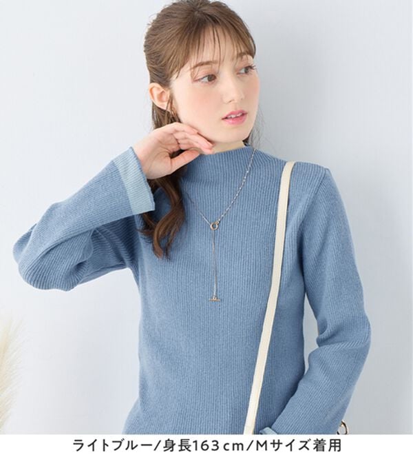 alotta（アロッタ）の「パチパチしにくい！洗える袖シアー切替ニットプルオーバー（ニット・セーター）」｜詳細画像