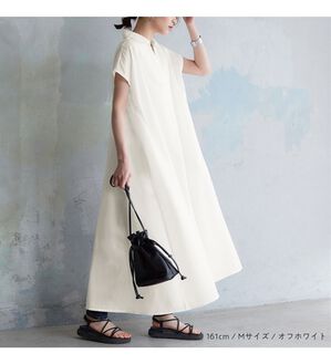 「ボリュームフレアーマキシシャツワンピース（シャツワンピース）」｜オフホワイト
