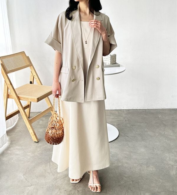 GeeRA（ジーラ）の「リネン調半袖ダブルジャケット（テーラードジャケット）」｜詳細画像