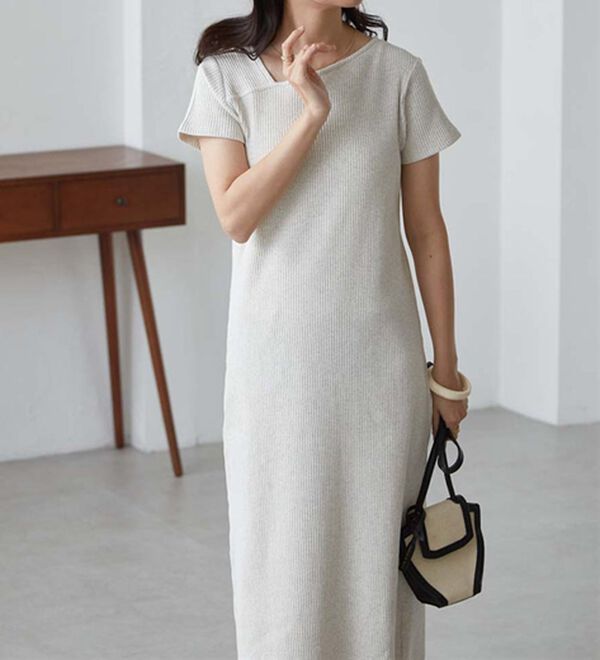 RANAN（ラナン）の「アシメネックハーフスリーブリブワンピース（その他ワンピース）」｜詳細画像