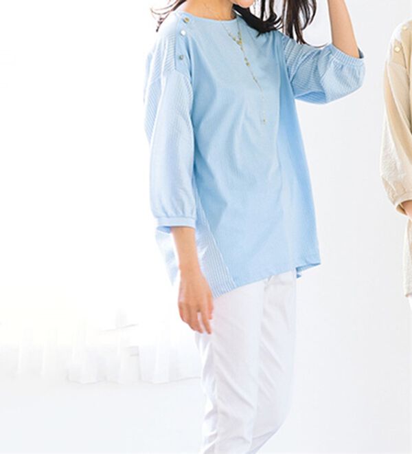 ルフラン（ルフラン）の「【３色組】涼やかサッカータック袖プルオーバー（カットソー）」｜詳細画像