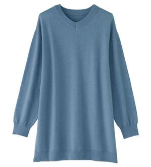 alotta（アロッタ）の「洗える！ゆるニットＶネックチュニック（チュニック）」｜スモーキーブルー