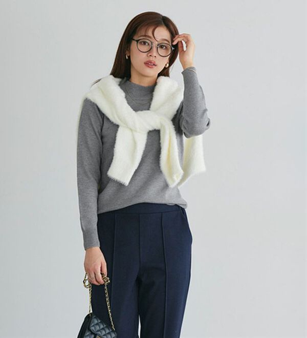 M～3L】プレミアムカシミヤタッチハイネックニット