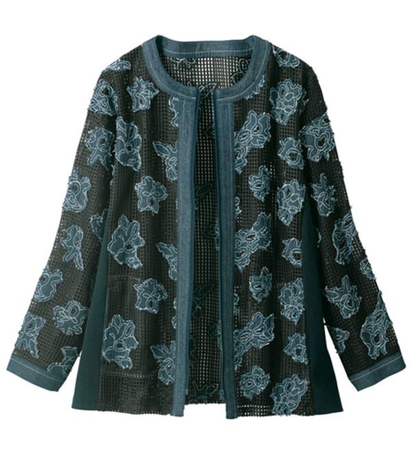 ルフラン（ルフラン）の「花モチーフのデニム使いメッシュジャケット（その他ジャケット）」｜詳細画像