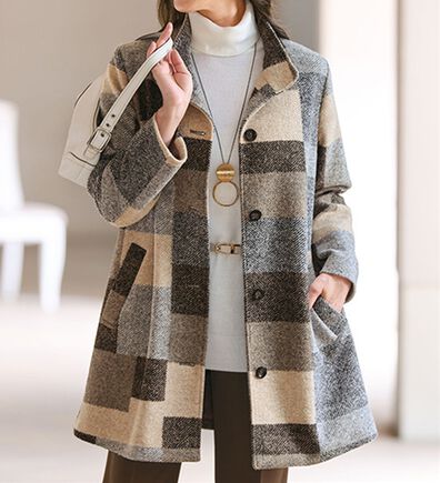 BELLUNA（ベルーナ）の「ウール混ブロック柄ジャカードデザインコート（ハーフコート）」