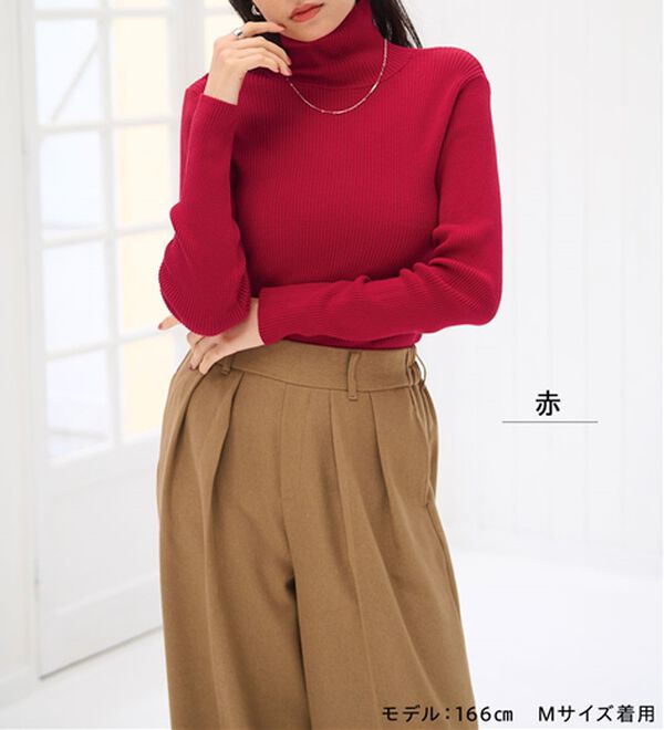 BELLUNA（ベルーナ）の「＜＆ｃｏｃｏｃｈｉ＞ハピネスコットン１００％&times;吸湿発熱リブタートルニット（ニット・セーター）」｜詳細画像