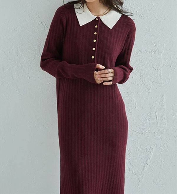 RANAN（ラナン）の「ポロカラーリブニットワンピース（ロングワンピース）」｜詳細画像