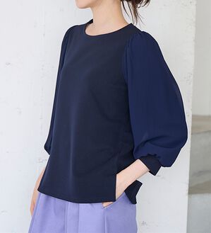 RANAN（ラナン）の「リップル素材ボリューム袖プルオーバー（カットソー）」｜ネイビー