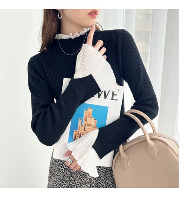 GeeRA（ジーラ）の「プリーツ付ハイネックリブニットトップス（ニット・セーター）」｜詳細画像