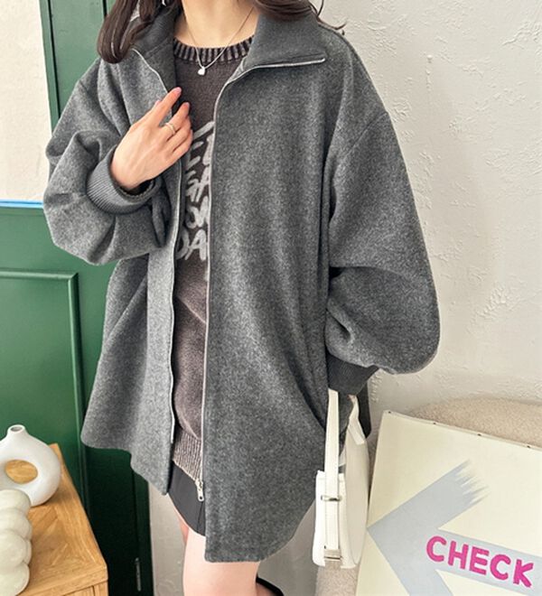 GeeRA（ジーラ）の「配色リブ衿ミドルＺＩＰコート（ハーフコート）」｜詳細画像
