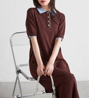 RANAN（ラナン）の「【6つの機能付】ひんやりダブルカラーポロニットワンピース（その他ワンピース）」｜ブラウン系
