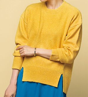 VINNO（ヴィノ）の「ミックスヤーン編地変化ニットプルオーバー（ニット・セーター）」｜コーンポタージュ