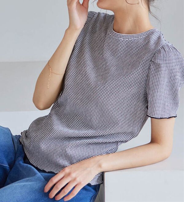 RANAN（ラナン）の「ギンガムチェック楊柳Ｔブラウス（カットソー）」｜詳細画像