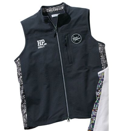 「＜ハッシュパピー・ゴルフ＞異素材切替ストレッチ総柄ベスト（メンズベスト）」
