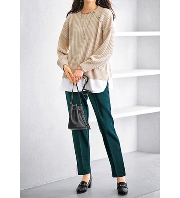 BELLUNA（ベルーナ）の「金ボタン使い重ね着風ニットチュニック（チュニック）」｜詳細画像