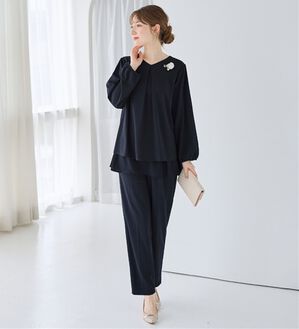 alotta（アロッタ）の「【入学式・卒業式】洗えるシフォンレイヤードセットアップ（ブラウススーツ）」｜ダークネイビー