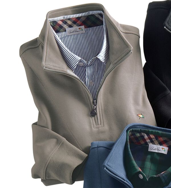 「＜アーノルド　パーマー＞シャツレイヤードカルゼトレーナー（メンズトレーナー）」｜シルバー