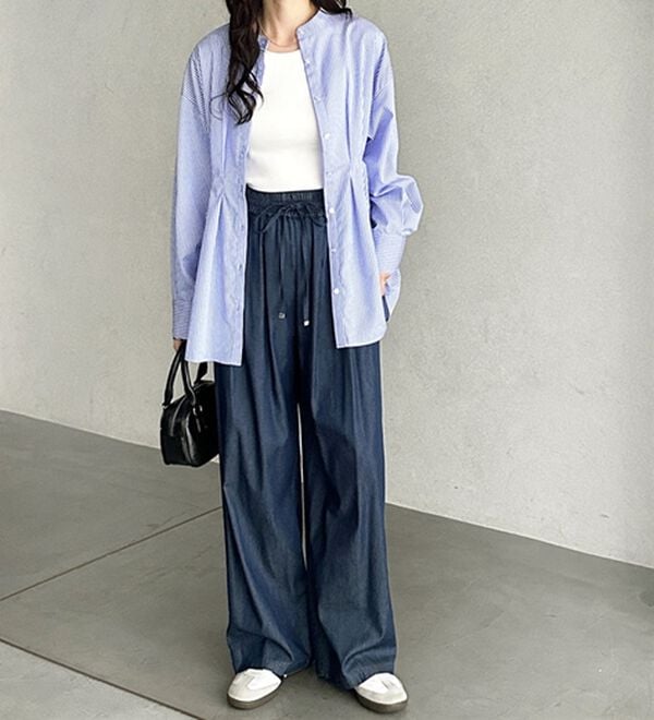 GeeRA（ジーラ）の「【接触冷感】穿いて感激！キレイ見えする楽ちんワイドデニムパンツ（ワイドパンツ・ガウチョ）」｜詳細画像