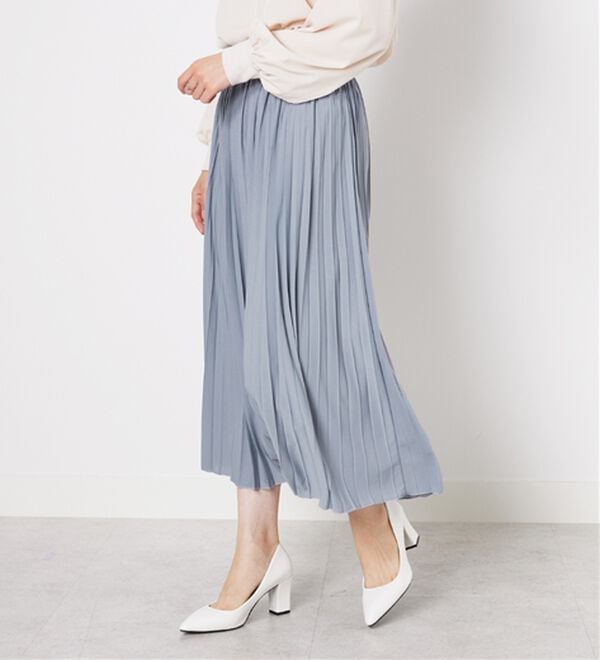 BELLUNA（ベルーナ）の「洗っても形が崩れにくい！プリーツスカート（ロングスカート）」｜ブルーグレー