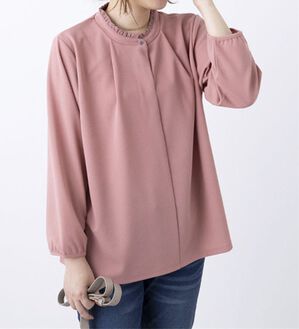 BELLUNA（ベルーナ）の「ジョーゼット素材衿フリルブラウス（ブラウス）」｜ピンク
