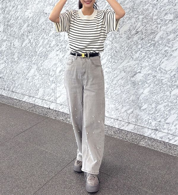 GeeRA（ジーラ）の「編地切替ニットトップス（ニット・セーター）」｜詳細画像