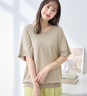 alotta（アロッタ）の「ゆるっと涼やかＶネックプルオーバー（ニット・セーター）」｜グレージュ