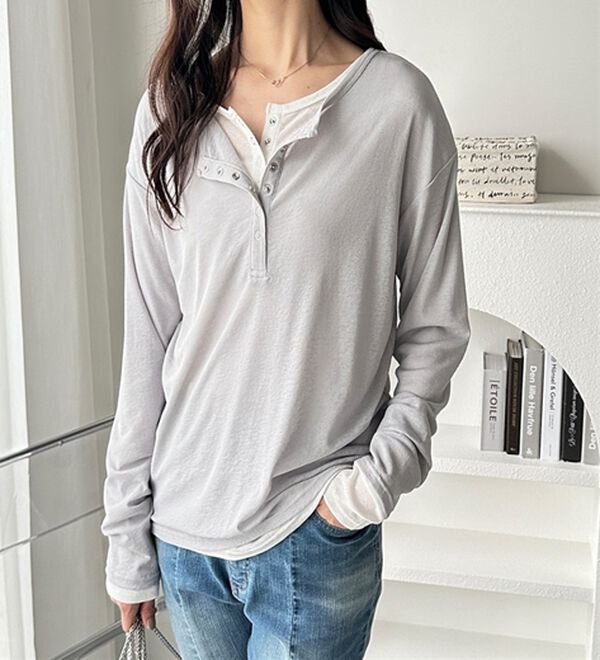 GeeRA（ジーラ）の「前後２ＷＡＹシアースラブヘンリーネックカットソー（カットソー）」｜詳細画像